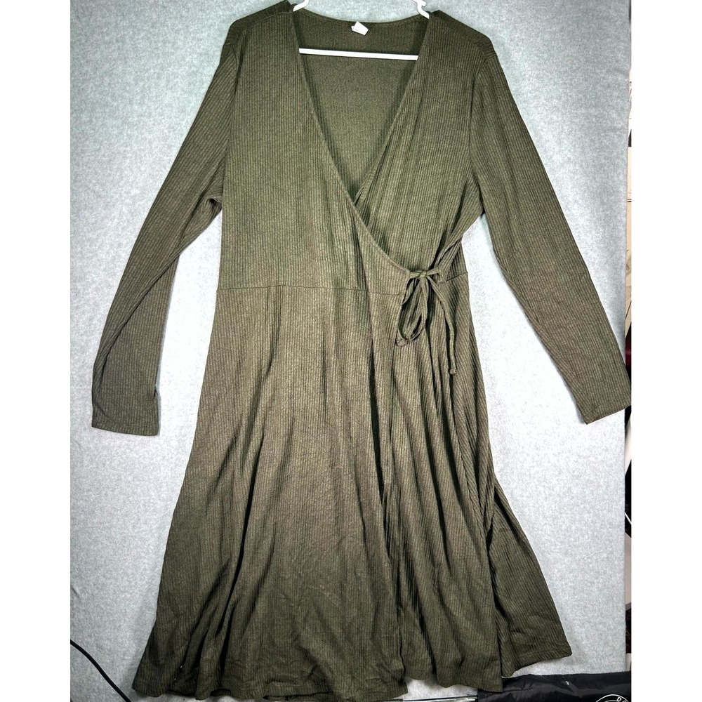 Old Navy Fit & Flare Dress Women XL Ancient Forest Ribbed Knit V-Neck Wrap Front